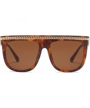 Fashion Chain Sunglasses Men Oversized Square Sun Glasses for Women Accessories (leopard) - CC18KHZUWQ3 $6.97 Square