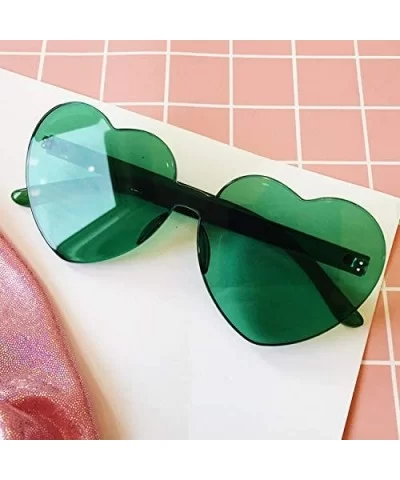 Heart Oversized Rimless Sunglasses One Piece Heart Shape Eyewear Colored Sunglasses for Women - Green - CD18ZCU4QNZ $7.18 Rim...