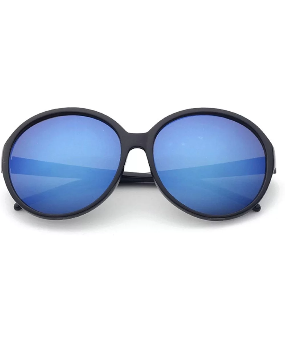 Retro Round Sunglasses for Unisex Plastic Resin UV 400 Protection Sunglasses - Black Blue - CY18SASI63O $14.04 Round