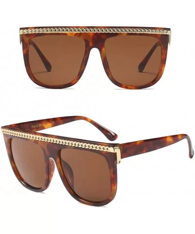 Fashion Chain Sunglasses Men Oversized Square Sun Glasses for Women Accessories (leopard) - CC18KHZUWQ3 $6.97 Square