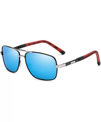 Metal Frame Polarized Sunglasses Men Lightweight Driving Fishing Golf Glasses - Black&silver Blue - CN1943AGMRO $10.22 Square