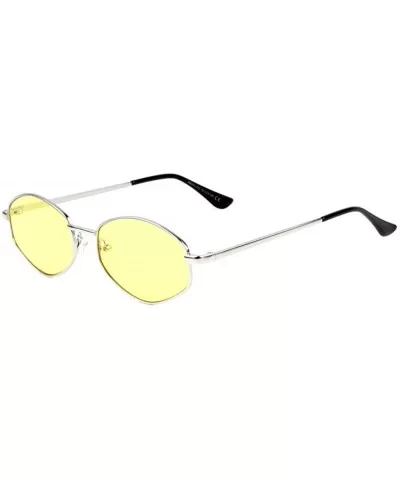 Geometric Oval Thin Metal Frame Color Sunglasses - Yellow - CJ197A59R5R $10.34 Oval