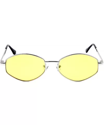 Geometric Oval Thin Metal Frame Color Sunglasses - Yellow - CJ197A59R5R $10.34 Oval