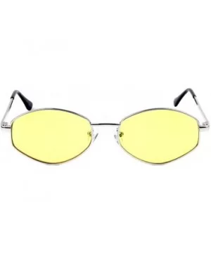 Geometric Oval Thin Metal Frame Color Sunglasses - Yellow - CJ197A59R5R $10.34 Oval