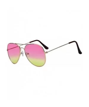 Classic Aviator Style Sunglasses Two Tone Shades Color Lens Gold Metal Frame - 064-pink-green - CF18L0ZXELX $8.43 Aviator