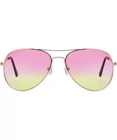 Classic Aviator Style Sunglasses Two Tone Shades Color Lens Gold Metal Frame - 064-pink-green - CF18L0ZXELX $8.43 Aviator