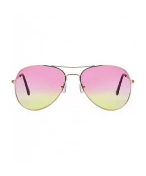 Classic Aviator Style Sunglasses Two Tone Shades Color Lens Gold Metal Frame - 064-pink-green - CF18L0ZXELX $8.43 Aviator