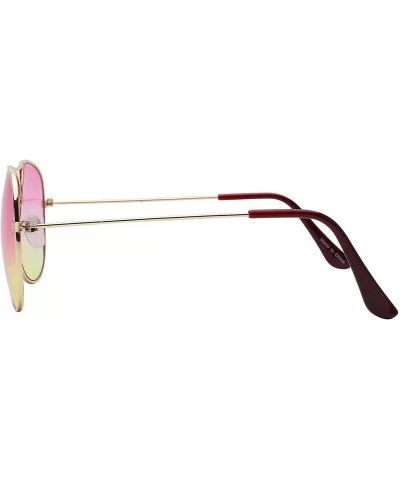 Classic Aviator Style Sunglasses Two Tone Shades Color Lens Gold Metal Frame - 064-pink-green - CF18L0ZXELX $8.43 Aviator