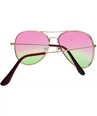 Classic Aviator Style Sunglasses Two Tone Shades Color Lens Gold Metal Frame - 064-pink-green - CF18L0ZXELX $8.43 Aviator