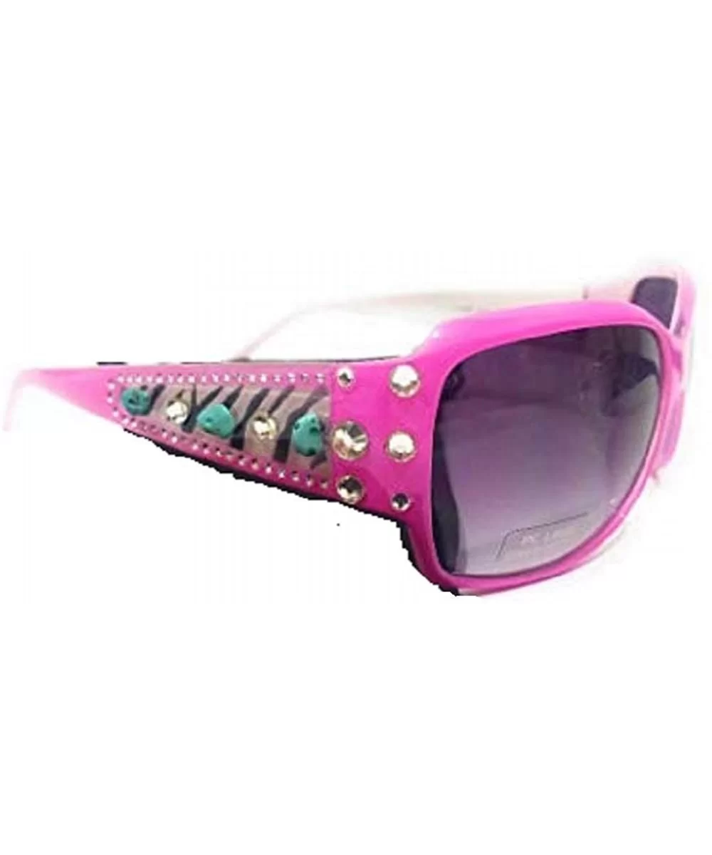 Beaded Rhinestone Bling Womens Western Sunglasses Turquoise + Case - Pink Zebra - CC18WLEGH3E $16.47 Rectangular