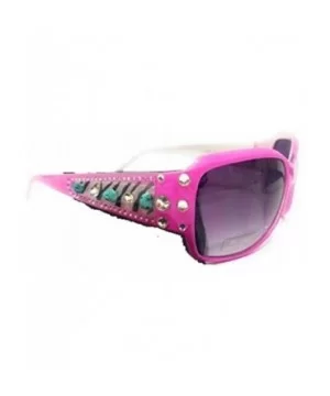 Beaded Rhinestone Bling Womens Western Sunglasses Turquoise + Case - Pink Zebra - CC18WLEGH3E $16.47 Rectangular