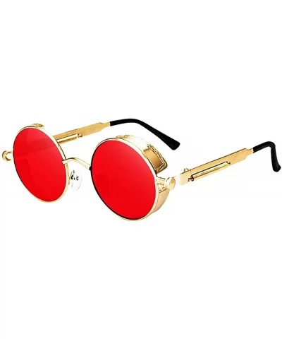 Polarized Sunglasses UV Protection-Retro Round Sunglasses for Women Men - Gold Frame/Red Len - C1199N2I7W6 $12.36 Round