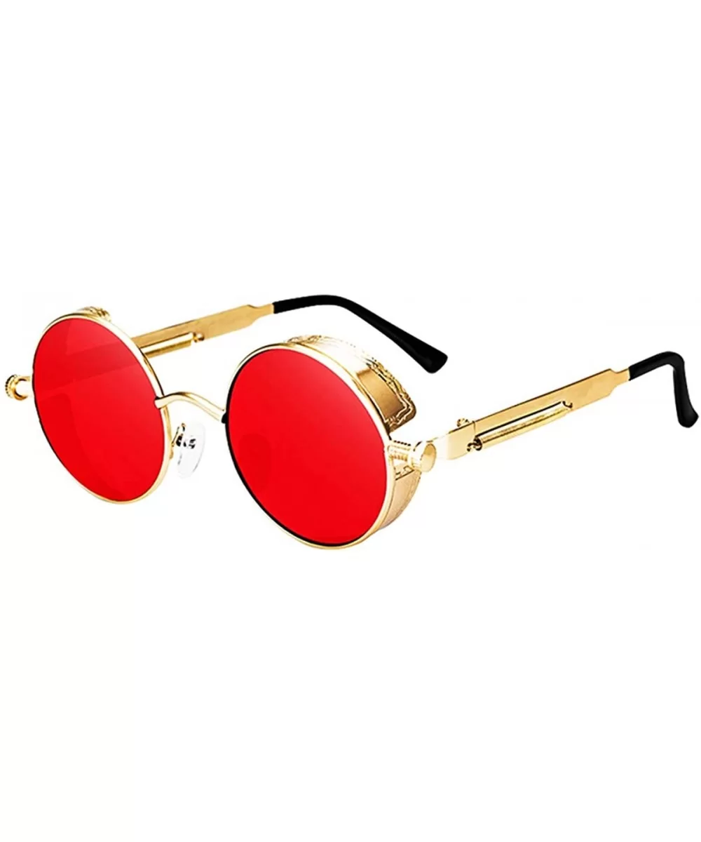 Polarized Sunglasses UV Protection-Retro Round Sunglasses for Women Men - Gold Frame/Red Len - C1199N2I7W6 $12.36 Round