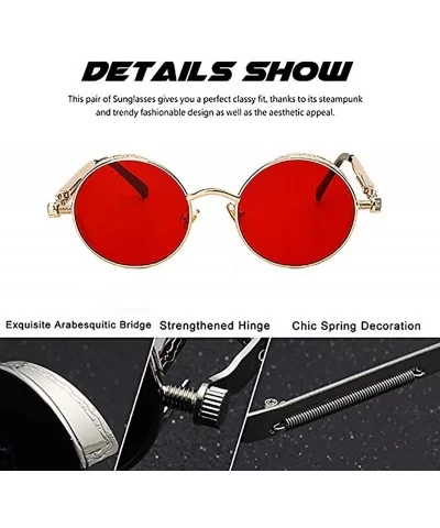 Polarized Sunglasses UV Protection-Retro Round Sunglasses for Women Men - Gold Frame/Red Len - C1199N2I7W6 $12.36 Round