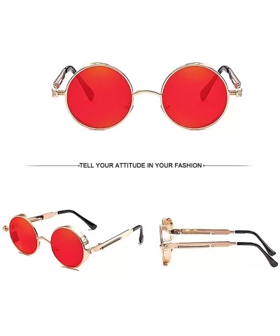 Polarized Sunglasses UV Protection-Retro Round Sunglasses for Women Men - Gold Frame/Red Len - C1199N2I7W6 $12.36 Round