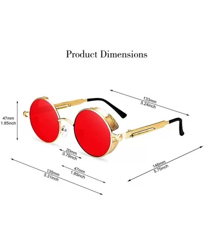 Polarized Sunglasses UV Protection-Retro Round Sunglasses for Women Men - Gold Frame/Red Len - C1199N2I7W6 $12.36 Round