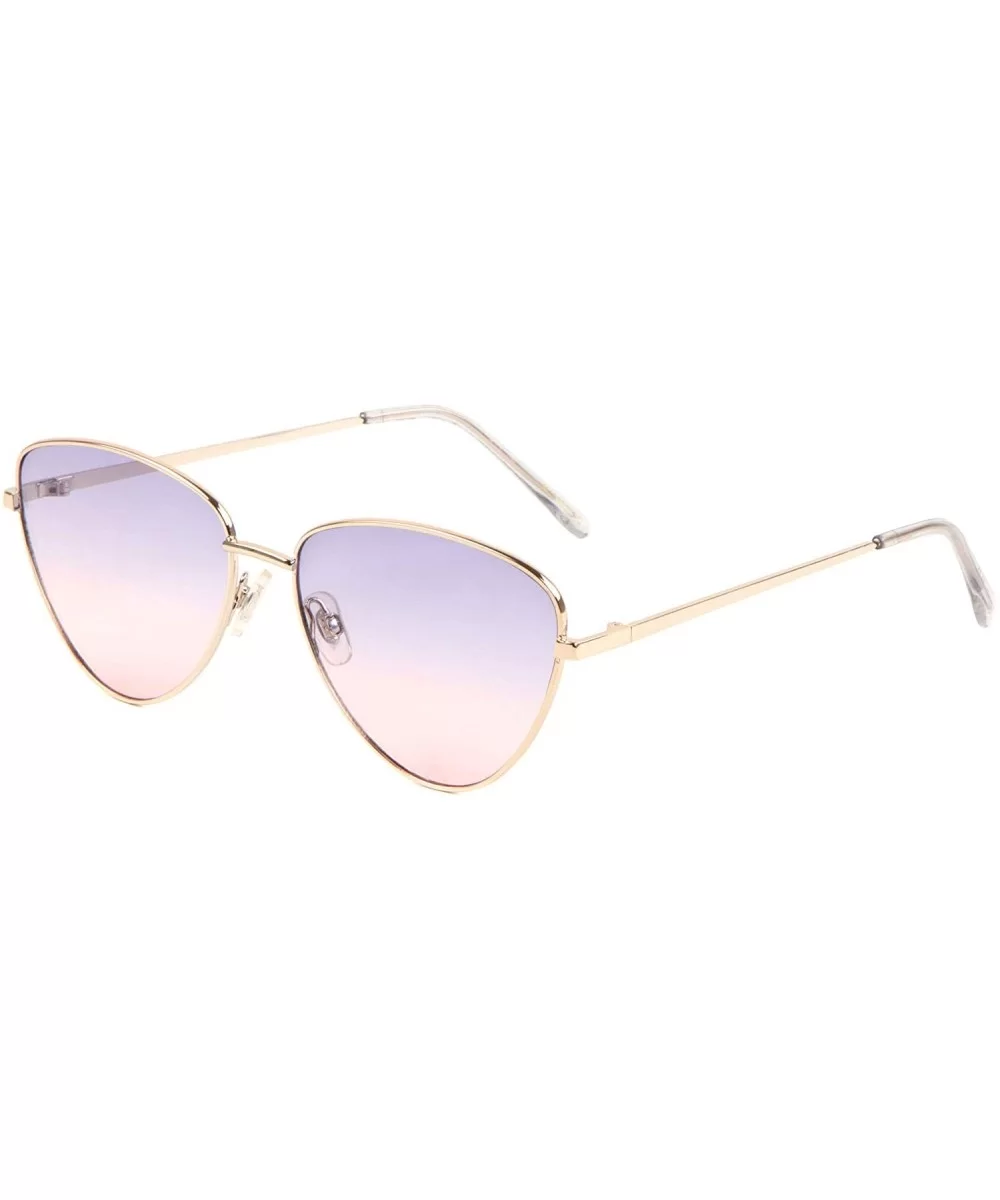 Round Cat Eye Thin Metal Frame Oceanic Color Sunglasses - Blue Pink Gold - CQ197N0E7WI $8.31 Cat Eye