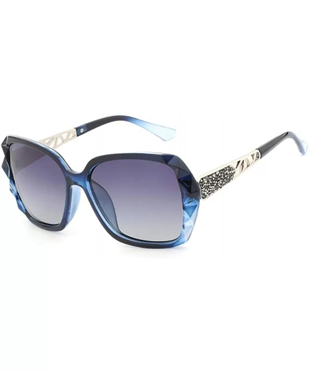 Women's Large Frame Sunglasses polarizing Anti-Ultraviolet Sunglasses - Blue Frame Grey Lens - C818YNNN0IX $27.82 Goggle