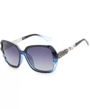 Women's Large Frame Sunglasses polarizing Anti-Ultraviolet Sunglasses - Blue Frame Grey Lens - C818YNNN0IX $27.82 Goggle