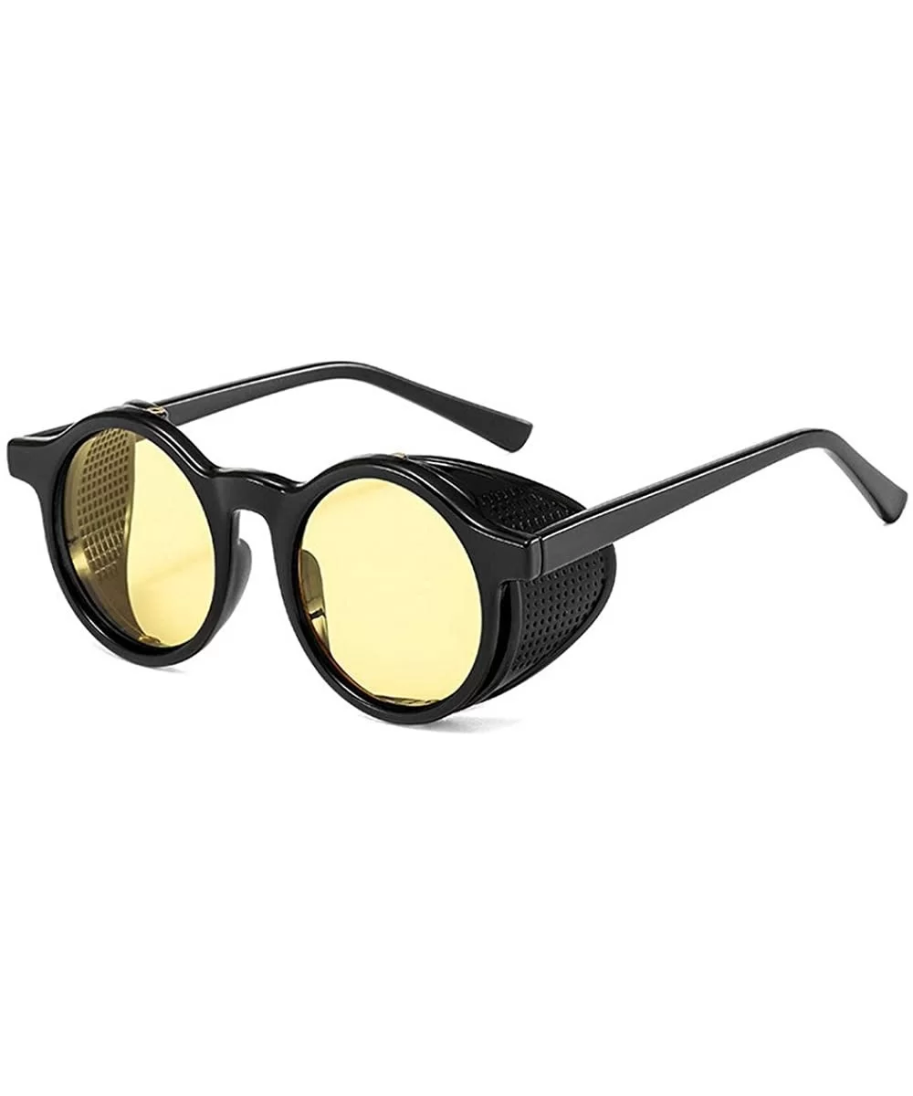 2020 New Transparent Color Punk Flip Sunglasses Men Women Fashion UV400 Round Glasses - Black&yellow - CS1935DEC44 $10.14 Round