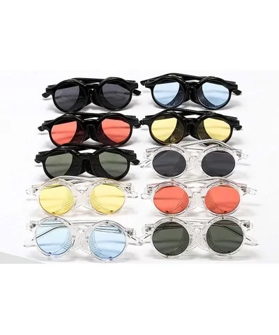 2020 New Transparent Color Punk Flip Sunglasses Men Women Fashion UV400 Round Glasses - Black&yellow - CS1935DEC44 $10.14 Round