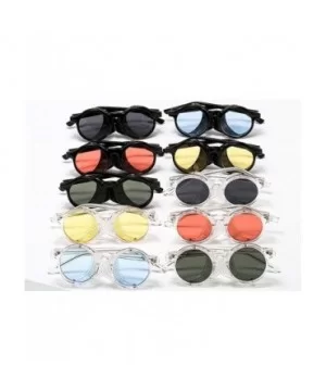 2020 New Transparent Color Punk Flip Sunglasses Men Women Fashion UV400 Round Glasses - Black&yellow - CS1935DEC44 $10.14 Round