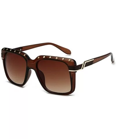 2018 Fashion Square Shield Style Sunglasses Unisex oversized Rivets Sun Glasses UV400 - Brown - CZ18M49XOIM $12.75 Shield