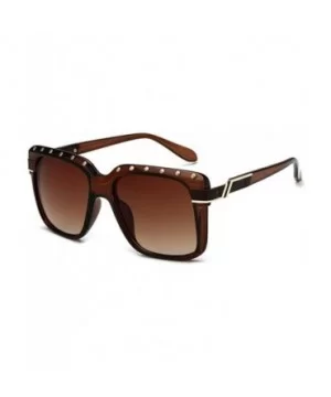 2018 Fashion Square Shield Style Sunglasses Unisex oversized Rivets Sun Glasses UV400 - Brown - CZ18M49XOIM $12.75 Shield