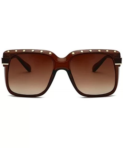 2018 Fashion Square Shield Style Sunglasses Unisex oversized Rivets Sun Glasses UV400 - Brown - CZ18M49XOIM $12.75 Shield