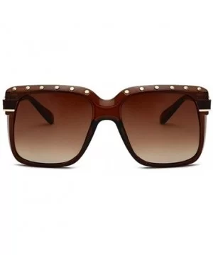 2018 Fashion Square Shield Style Sunglasses Unisex oversized Rivets Sun Glasses UV400 - Brown - CZ18M49XOIM $12.75 Shield