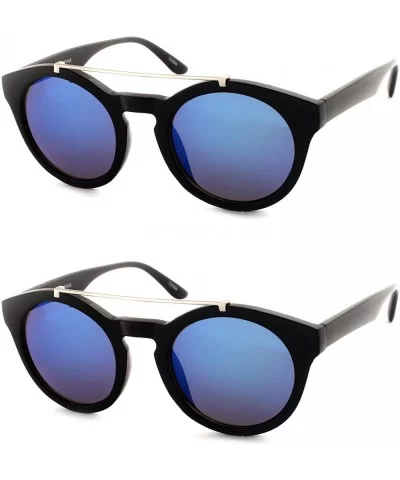 Round Sunglasses With Metal Bridge P2402 - 2 Pcs Black-bluemirror & Black-bluemirror - CM12JSUTQSL $23.75 Round