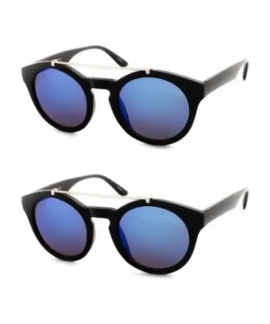 Round Sunglasses With Metal Bridge P2402 - 2 Pcs Black-bluemirror & Black-bluemirror - CM12JSUTQSL $23.75 Round