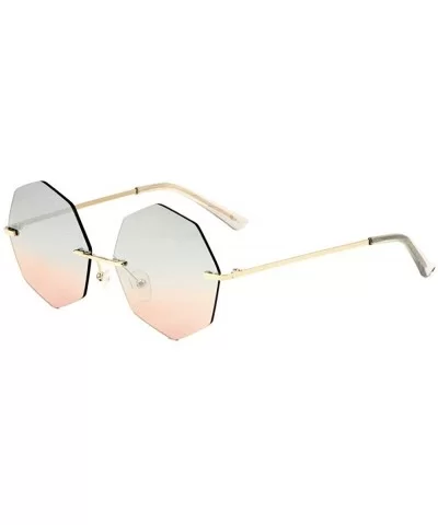 Oceanic Color Rimless Polygon Sunglasses - Green Pink - CJ197A583RE $13.74 Rimless