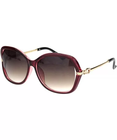 Rhinestone Iced Hinge Side Exposed Lens Plastic Butterfly Sunglasses - Burgundy Smoke - CS18L92L09E $9.50 Butterfly