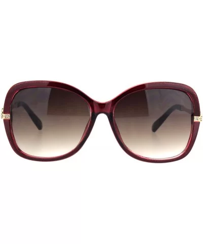 Rhinestone Iced Hinge Side Exposed Lens Plastic Butterfly Sunglasses - Burgundy Smoke - CS18L92L09E $9.50 Butterfly