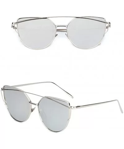 Cat Eye Mirrored Flat Lenses Street Fashion Metal Frame Women Sunglasses - B - CW190NCA7QI $6.29 Cat Eye