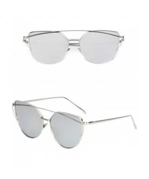 Cat Eye Mirrored Flat Lenses Street Fashion Metal Frame Women Sunglasses - B - CW190NCA7QI $6.29 Cat Eye