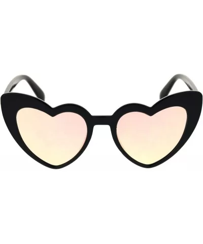 Womens Cute Pink Peach Mirror Lens Cat Eye Heart Shape Sunglasses - Black Pink Mirror - C118OSYG8RE $7.10 Cat Eye