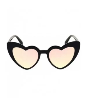 Womens Cute Pink Peach Mirror Lens Cat Eye Heart Shape Sunglasses - Black Pink Mirror - C118OSYG8RE $7.10 Cat Eye