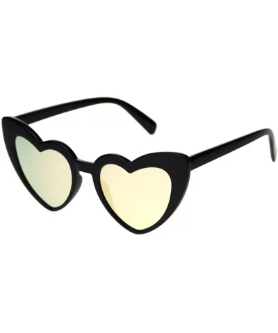 Womens Cute Pink Peach Mirror Lens Cat Eye Heart Shape Sunglasses - Black Pink Mirror - C118OSYG8RE $7.10 Cat Eye