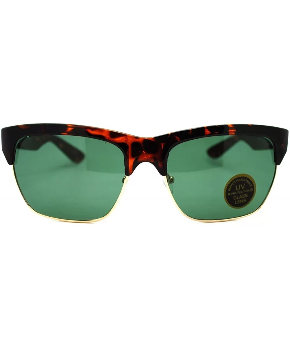 Impact Resistant Glass Lens Sunglasses Designer Rectangular Frame - Tortoise (Green) - CJ189GH2SGT $6.83 Rectangular