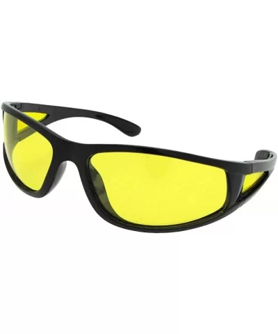 Wrap Around Yellow Lens Sunglasses PSR12 - Shiny Black Frame - CL18GCQMYH5 $10.31 Wrap