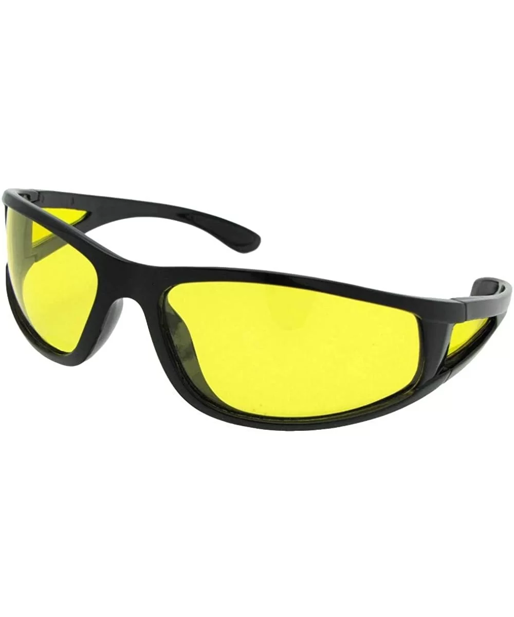 Wrap Around Yellow Lens Sunglasses PSR12 - Shiny Black Frame - CL18GCQMYH5 $10.31 Wrap