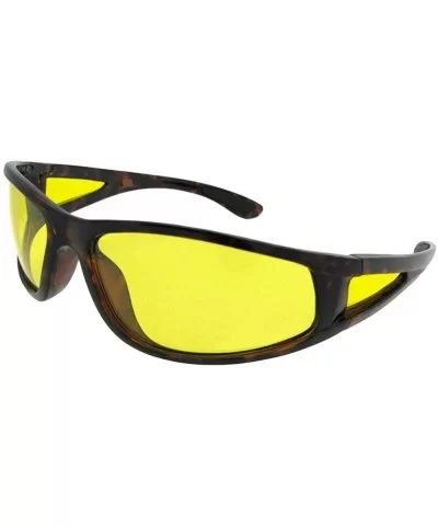 Wrap Around Yellow Lens Sunglasses PSR12 - Shiny Black Frame - CL18GCQMYH5 $10.31 Wrap