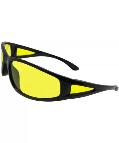 Wrap Around Yellow Lens Sunglasses PSR12 - Shiny Black Frame - CL18GCQMYH5 $10.31 Wrap