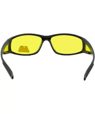 Wrap Around Yellow Lens Sunglasses PSR12 - Shiny Black Frame - CL18GCQMYH5 $10.31 Wrap