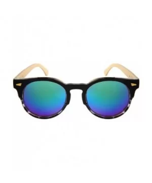 Retro Horned Rim Round Bamboo Sunglasses Wood Women Mirrored Lens 3311BML-REV - Black Tortoise - CC1833WG78D $14.19 Round