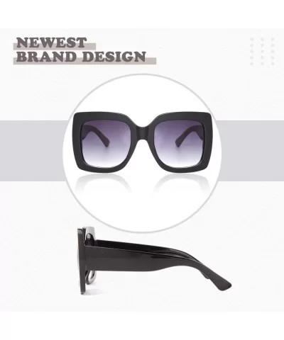 Oversized Square Sunglasses for Women Multi Tinted Fashion Modern Shades - Black Frame Gradient Grey Lens - CT18NHOM8KZ $11.9...