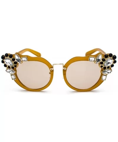 Ms. Oversized Frame Retro Cat Eye Sunglasses Fashion Design - Tea Box Tea - C818EQEY99X $7.47 Rimless