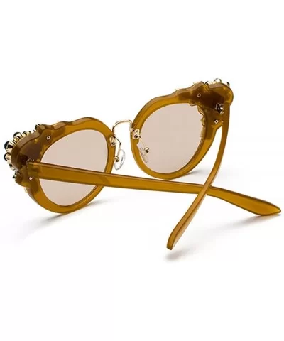 Ms. Oversized Frame Retro Cat Eye Sunglasses Fashion Design - Tea Box Tea - C818EQEY99X $7.47 Rimless